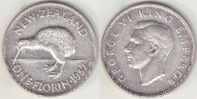 1937 New Zealand silver Florin (gVF) A001137